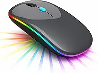 Mouse Sem Fio RGB Recarregável – Silencioso, Ergonômico, Dual Mode Bluetooth 5.0 + USB 2.4GHz e DPI Ajustável – Cinza