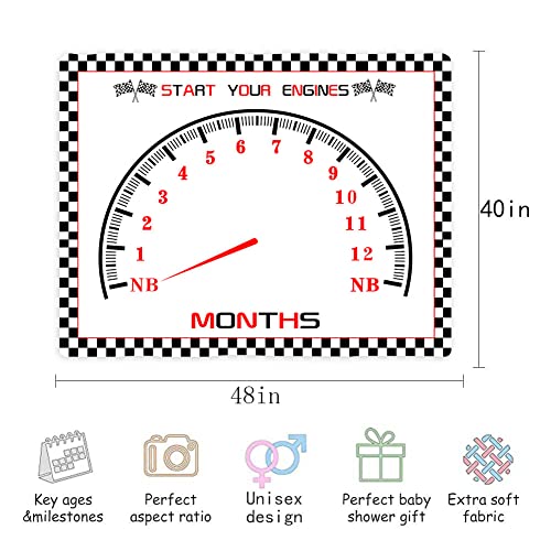 Image of Racing Theme Baby Monthly Milestone Blanket, 48x40in Race Car Speedometer Soft Flannel Large Size Newborn Gift Shower,Nursery Decor Baby 1 to 12 Months Growth Chart Blanket