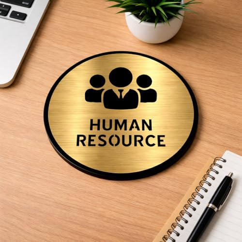 Image of Premium Brush Steel Gold Finish Acrylic Human Resource Door Sign Easy to Mount Self-Adhesive Tape Signage for Hotel Office Resort Society Corporate Business Hospital