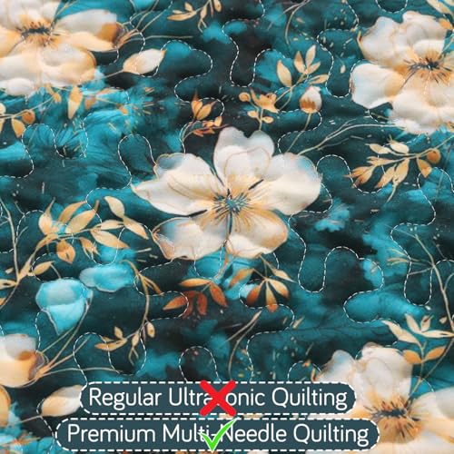 Image of HOKIPO 'Florentina Series' 1 PC Backrest Mat for Sofa Cover | Premium Multi-Needle Quilted Holland Velvet Mat with Anti Slip Backing, Pansies Teal (IN-877-V5*S)