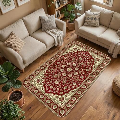 Tapis à fleurs rouge automne en éponge rectangulaire pour l'entrée et la chambre