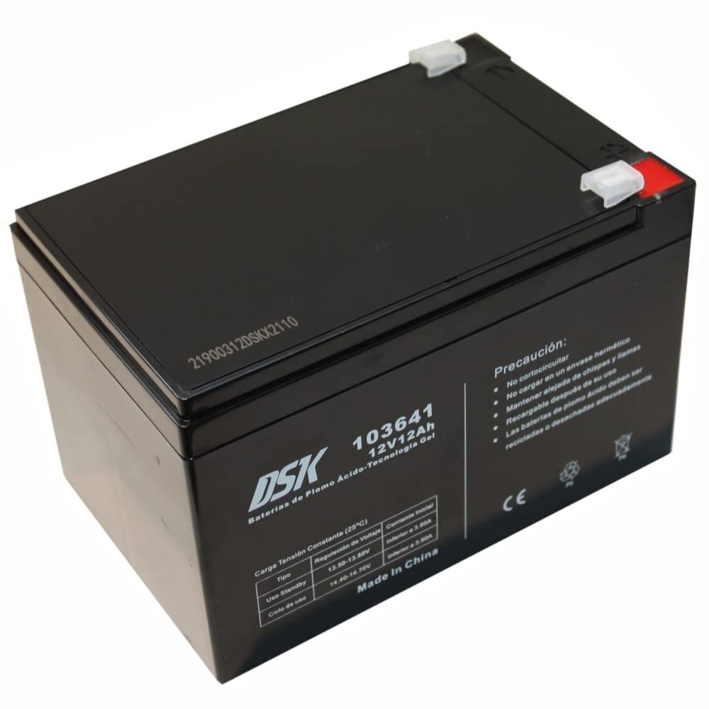 DSK Batería de Plomo Gel Sellada VRLA 12V 12Ah Recargable sin Mantenimiento para Respaldo, Movilidad y Uso Cíclico. Alta Durabilidad Larga Vida útil. Compatible con terminales F1 y F2