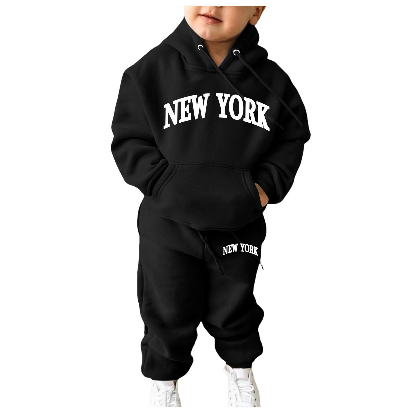 New York Sets 2-teiliges Outfit für Mädchen, mit Kapuze, Herbst, Workout, Kinder, Trainingsanzüge, Grafik, Reisen, Kapuzen-Sweatshirt, Sweathosen-Set, langärmelig, mit Kapuze, Sweatsuit-Set