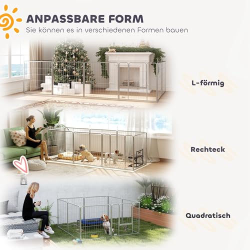 PawHut Welpenlaufstall 8-TLG Welpenauslauf mit 8 Gitterplatten Tür Erdspießen flexibel Schutzplane Freilaufgehege 80 cm hoch Hundelaufstall Laufstall Für Hund Katze Welpe Laufgitter für draußen
