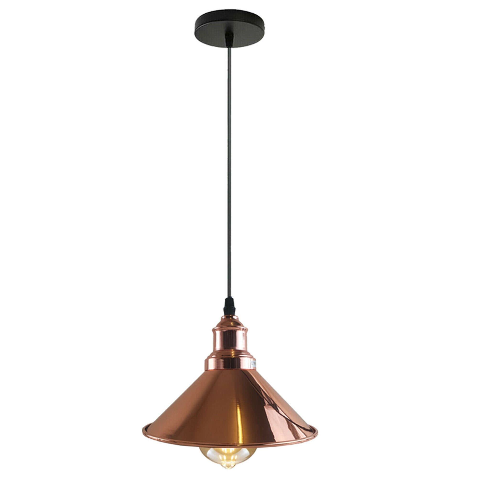 LEDSone Industrial Pendant Light Fixture- Vintage Hanging Ceiling Lamp with Metal 22 cm Shade, Adjustable Cord, E27 Socket, Rustic Farmhouse Kitchen Island Lighting, Dining Room & Bar Pendant Lamp