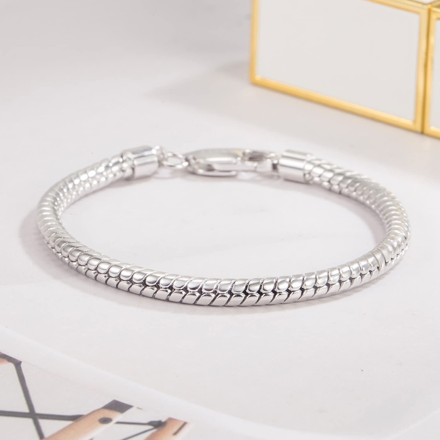 Dankadi Braccialetto a forma di serpente, 3 mm, 4 mm, in 925, argento, 6,3 – 9,5 pollici, maglia rotonda, catena serpentina dorata, 16 – 24 cm, regalo di gioielli festa di compleanno per uomo e donna