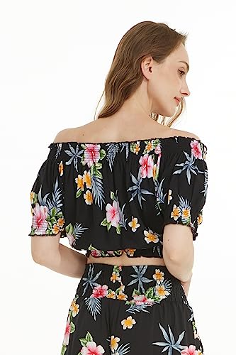 Image of Family Matching Hawaiian Clothes, Hibiscus Black | Black Hibiscus Print • Soft Rayon Fabric • Family Matching Outfits • Vacation Ready • Luau Party Wear