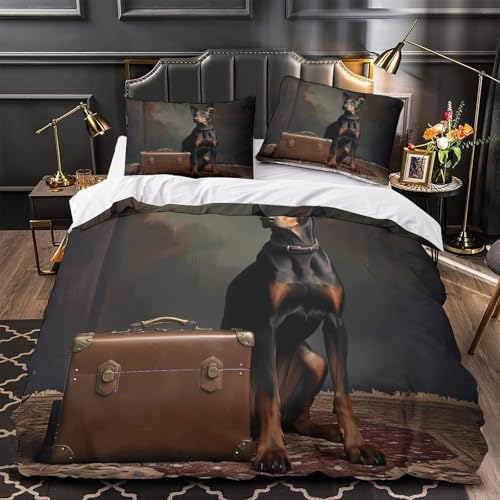 Parure de lit Doberman 200x200 housse couette 3D microfobre pour lit double - 2