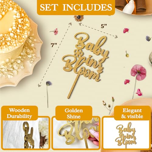 Woodamore Baby In Bloom Cake Topper - Wood Baby Shower Cake Topper For Girl Birth Announcement, Pregnancy Reveal, Baby Shower Cake Decorations — view 2