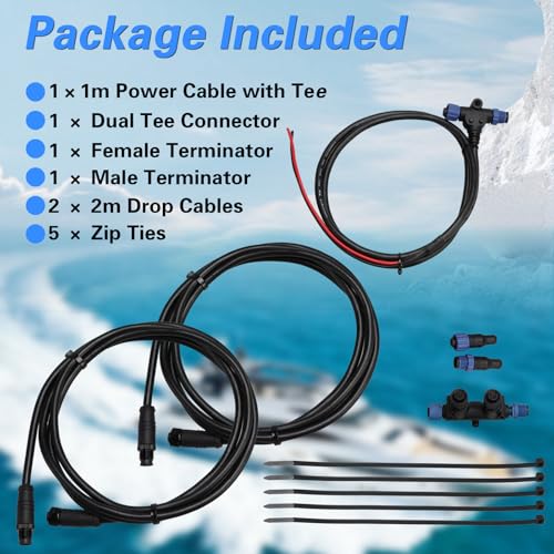 Image of EVRBUL Marine Grade NMEA 2000 Starter Kit, NMEA 2000 Backbone Cables Drop Cables Dual Tee Connector Male /Female Terminators Compatible with Lowrance Simrad Garmin Device