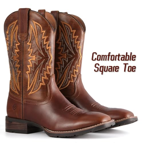 Image of SUREWAY Cowboy Boots For Men - Mens Square Toe Western Boot,Oil /Slip Resistant,Durable Fashionable Classic Pull on 10 Inch Boots Mid Calf Wellington Boots