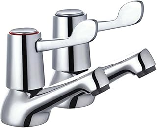 2Pcs Bathroom Taps Lever - 1/2\" Basin Taps Bathtub Set with Metal Knobs Pillar Polished Chrome Plated - Traditional Design Twin Pair Hot Cold Water Mixer Sink with Ceramic Disc for Bathroom, Kitchen