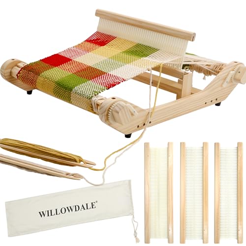 WILLOWDALE 16 Inches Rigid Heddle Loom Weaving Loom Kit with Shed Stick Wooden Multi-Craft Weaving Loom for Adults Threads Warping Frame with Pegs and Yarn Stand Frame Loom for Beginner