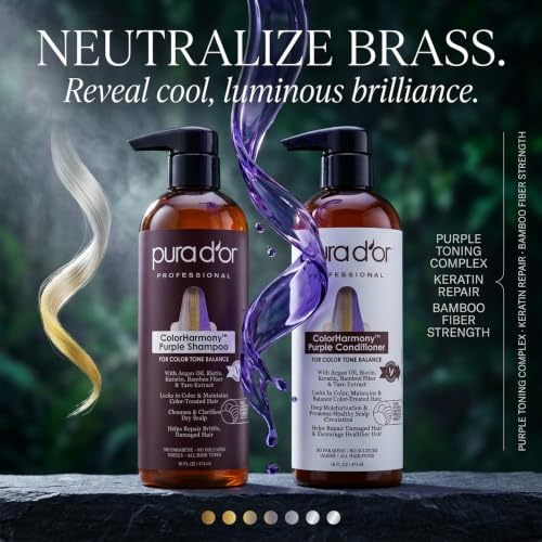 PURA D'OR ColorHarmony Purple Shampoo & Conditioner Toning Set, 16oz x2 - image 5