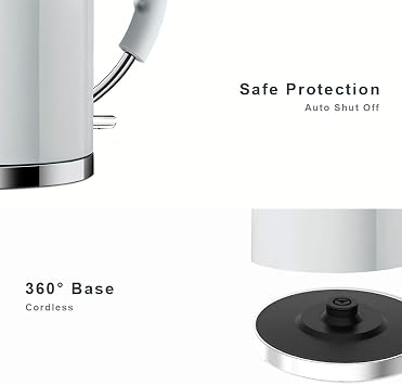 ASCOT Electric Kettle, Stainless Steel Electric Tea Kettle Gifts for Men/Women/Family 1.5L 2200W Retro Tea Heater & Hot Water Boiler, Auto Shut-Off Boil-Dry Protection (White)