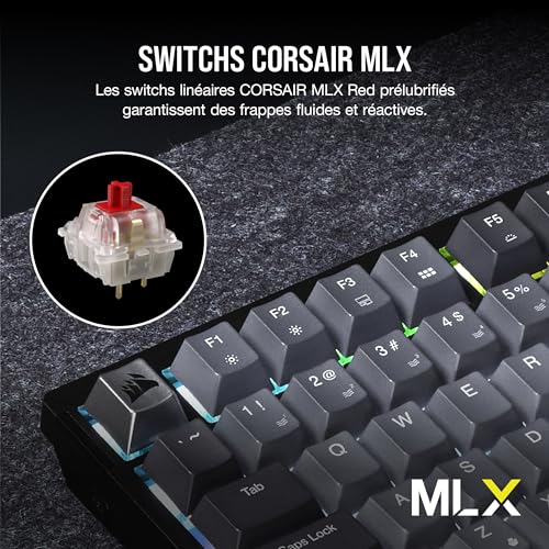 Corsair K65 Plus Wireless 75% RGB Clavier Mécanique de Jeu Remplaçable à Chaud - Commutateurs Linéaires MLX Red Pré-Lubrifiés - Capuchons de Touches PBT - AZERTY FR - Noir – Image 5
