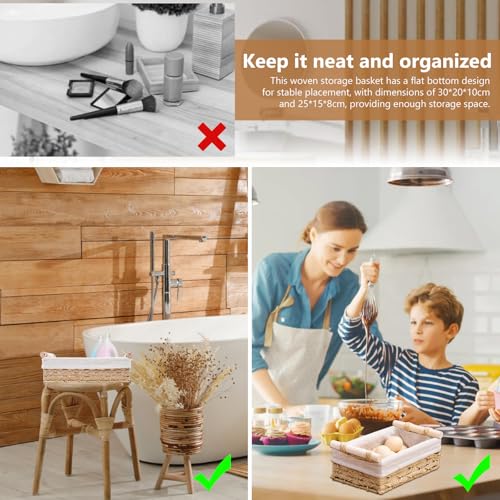 Miniatura 5 de Ybccby 2 Cestas Rectangulares De Mimbre Cesta De Pan Tejida Cesta De Pan Tejida Con Forro De Lino Cesta De Pa Bohemia Cesta Tejida Para Salón, Baño, Cocina