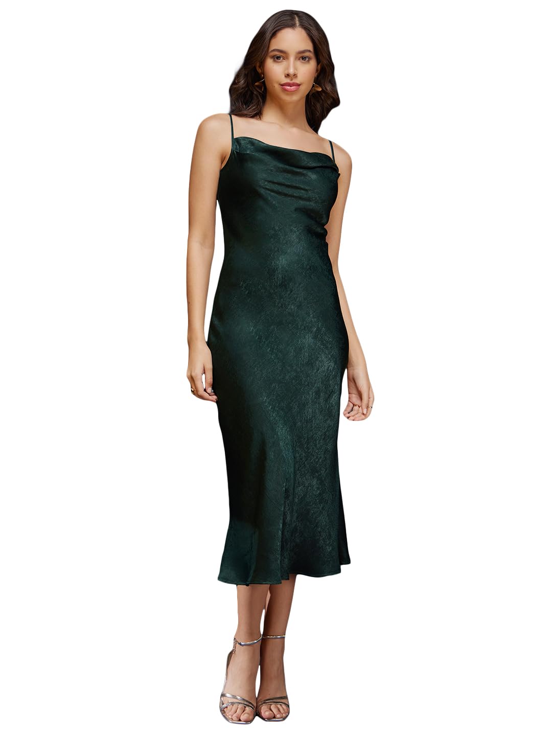 fablestreet Satin Cowl Neck Slip Dress - Olive-picture-39