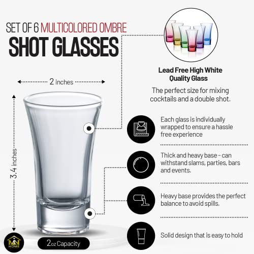 M&N Home Ombre Multicolored Shot Glass Set, 2 Oz Set Of 6 Shot Glasses, Whiskey Glasses, Tequila Shot Glasses, Cocktail Glasses, Shot Glasses For Vodka, Spirits & Liquor (Gradient Multicolored Set) #TOP4