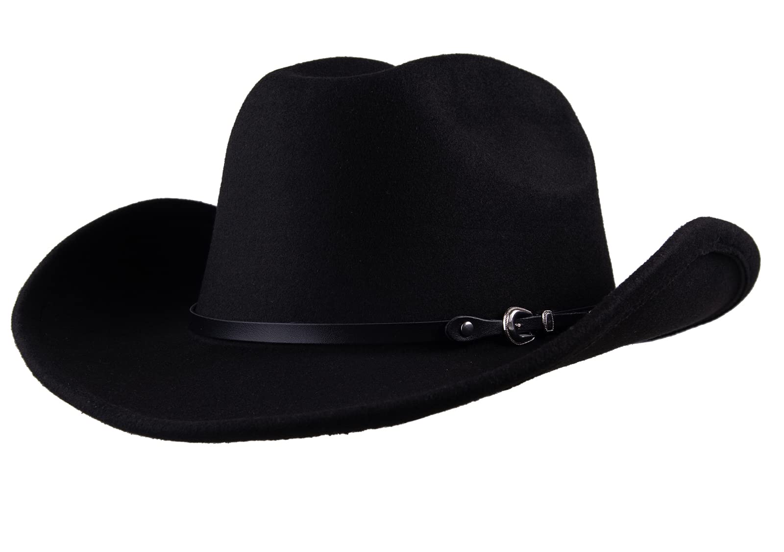 UWANTCFaux Felt Cowboy Hats for Men Women Western Cowgirl Hat with Buckle, Black, One size
