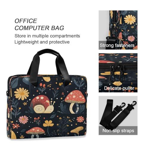 Cute Snails Mushrooms Flower 15.6 Inch Laptop Bag Briefcase for Business, Water-Resistant Computer Bag Fits 14-16 Inch Notebook for Men Women, Office Travel Work Backpack4