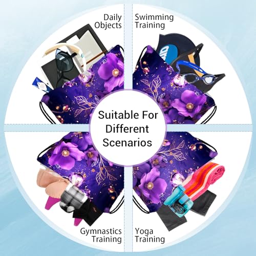 Image of Abstract Flower Butterfly Grip Bags for Gymnasts Purple Adjustable Gymnastics Drawstring Gym Bag