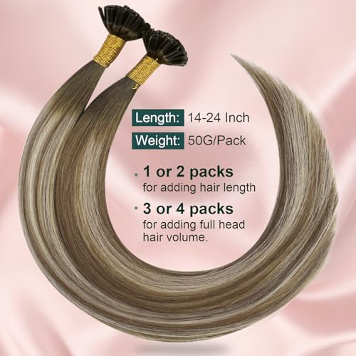 Image of Easyouth 20 Inch U Tips Hair Extensions Human Hair Balayage, Brown Utip Hair Extensions Balayage, 50G 50S, Darker Brown Ombre, Long Straight Hair, Prebonded Keratin Hair Extension, for Women
