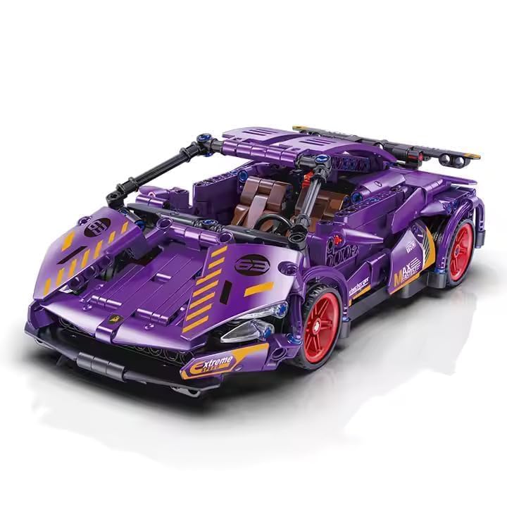 Image of 1:18 Scale Pull Back Racing Car Building Block Set (422-520 PCS) | Creative Assembly Toy for Collectors & Enthusiasts | Compatible Brick Model Kit (Purple Lamboo)
