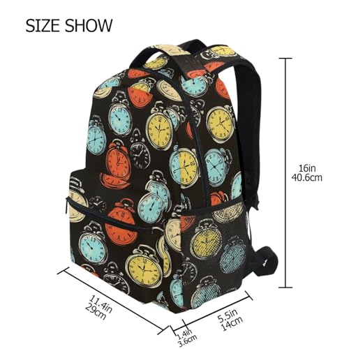 Cartoon Clocks Kids Travel Backpack for Boys Girls, Large Capacity with Name Tag Slot S4