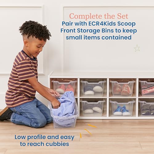Image of ECR4Kids Streamline 10 Cubby Tray Storage Cabinet, 2x5, Classroom Furniture, White Wash