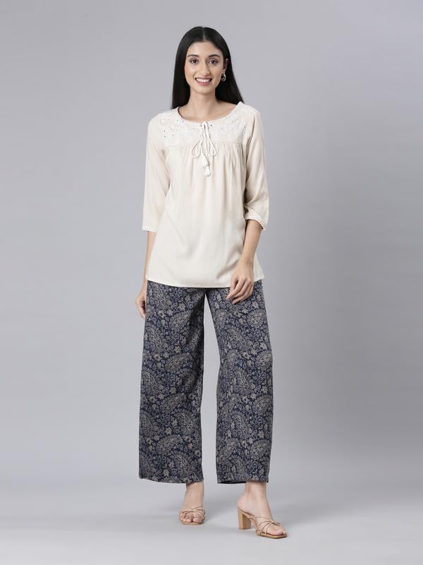 Image of GO COLORS Soft Viscose Printed Palazzo Full Length for Women| Breathable, Mid Rise