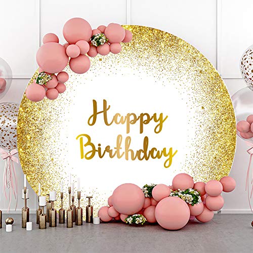 Leowefowa Luxurious Golden Birthday Round Backdrop Cover 6.5X6.5Ft Gold Glittering Arch Background Stand Cover For Photography Men Women Birthday Party Banner Supplies Polyester Photo Booth Props #TOP1