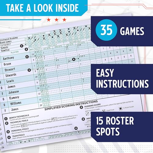 Murray Sporting Goods Classic Basketball Scorebook - 35 Games Green Score Keeper Book | Stat Tracker Scoresbook for Youth Basketball (1)