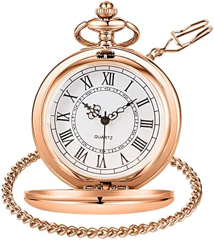 Tiong Classic Smooth Steel Quartz Pocket Watch with Chain Roman Numerals Men Women Pocket Watches Pendant Fathers Day Birthday Gift