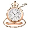 Tiong Vintage Pocket Watch with Chain Smooth Steel Unique Roman Numerals Quartz Pocket Watches with Chain Clip for Men #1