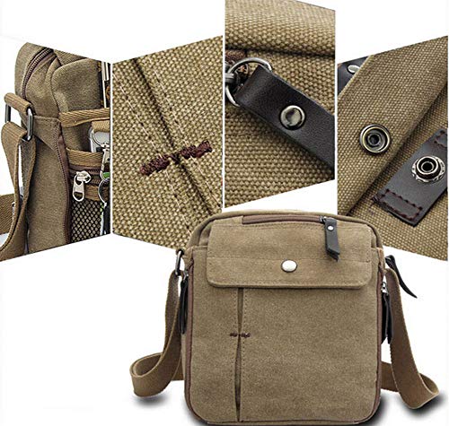 Men's Canvas Messenger Bag ,Casual Shoulder/ Chest Bag ,Travel Carry Bag,Multi-Pocket Purse Handbag Crossbody Bags,Vintage Lightweight Small Satchel ,Khaki #TOP2