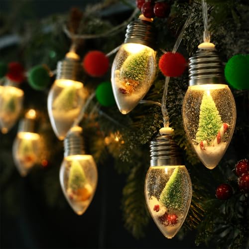 6.6FT Christmas Vintage Decor String Light - 10LED Snow Globe Bulbs String Lights with Tree & Snow & Cute Ornaments Christmas Indoor decorations for Home Patio Mantel Fireplace Xmas Tree Decoration