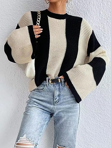 Women's Fairy Grunge Y2k Sweater Striped Knitted Pullover Vintage Aesthetic Color Block Long Sleeve Knitwear Tops2