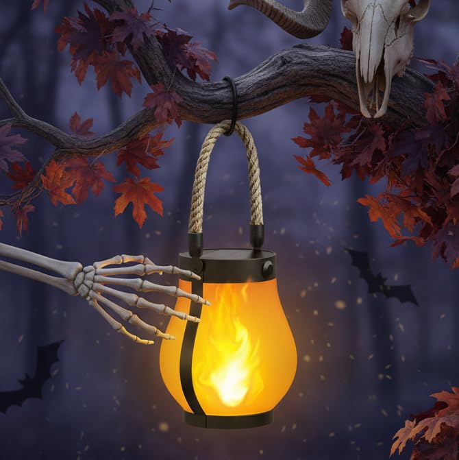 Lysliv Solar Lantern Outdoor Lights Waterproof, Dancing Flame Solar Lantern Outdoor Lights, Kaligo Hemp Rope Hanging Flame Lanterns for Garden Yard Decorations (1 Pcs)