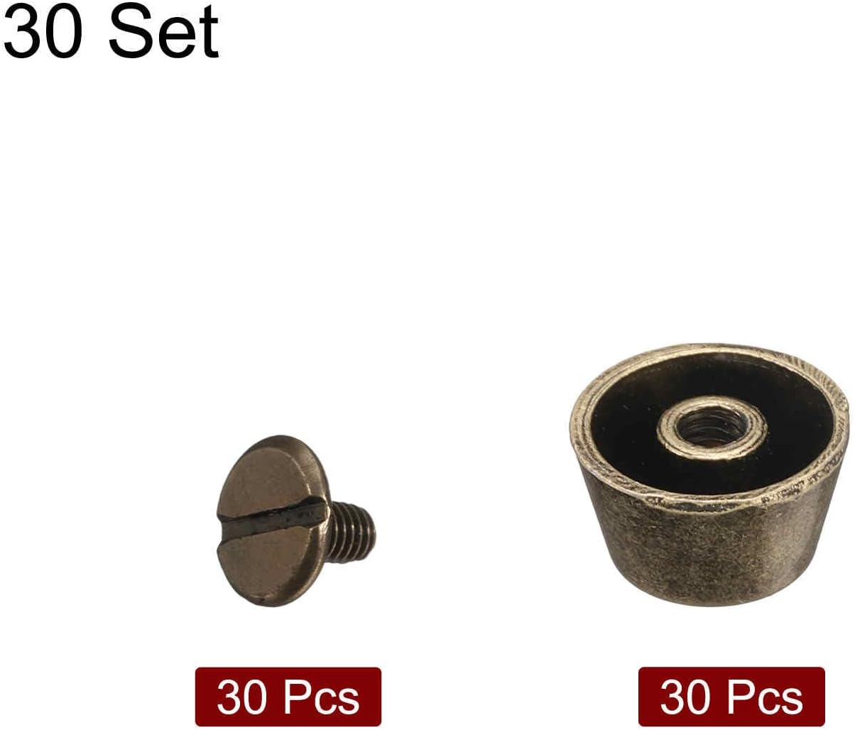 HARFINGTON 30set Flat Head Stud Spike 12mm Metal Purse Feet Handbag Nail Head Stud Flat Buckle Button Cap Cone Rivets Bucket Spike Tool Set for DIY Leather Craft, Bronze