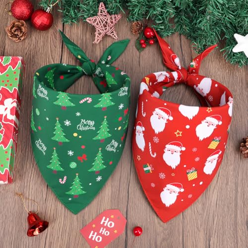 SZEE 2 Stück Hundehalstuch Weihnachten,Hunde Bandana-Festliches Halstuch für Hunde & Katzen mit Santa- und Tannenbaum-Motiv, Weiches Kopftücher Waschbarer Hundehalstücher, Ideale Haustiergeschenk, L