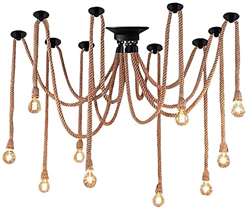 Suspension vintage en corde de chanvre MOCHAMIK, luminaire industriel réglable pour salon