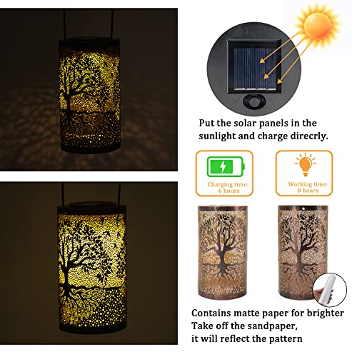 36" Solar Wind Chimes Hanging Lights Outdoor Detachable Led Lantern Metal Wind Chimes For Outside Unique Tree Life Garden Hanging Solar Decorative As Gift For Mom Women Grandma (Bronze) #TOP3