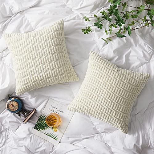 Topfinel Cushion Covers 45x45 cm 18x18 Inch Pack of 2 Cream Decorative Throw Pillow Cases with Invisible Zipper Soft Sofa Corduroy Cushion Covers for Living Room Bedroom Sofa Bed - Image 4