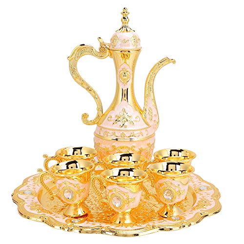 Juego de té turco vintage, tetera Royal Metal con 6 tazas de té y bandeja, vasos de vino, taza de café, para el hogar Bar Cratf Ornament(rosa)
