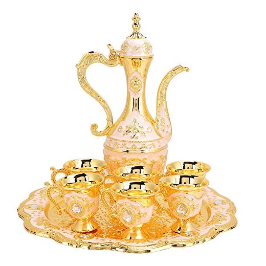 Juego de té turco vintage, tetera Royal Metal con 6 tazas de té y bandeja, vasos de vino, taza de café, para el hogar Bar Cratf Ornament(rosa)
