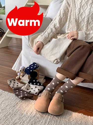 Polka Dots Socks Warm Wool Socks for Women Cozy Thick Crew Winter Sock 6 Pairs High Ankle3