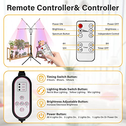 Ipower 108 Led Grow Lamp With Full Spectrum For Indoor Plants, Adjustabletripod And Gooseneck, 3 Light Modes&10 Dimmable Levels, Auto 4H/8H/12H Timer #TOP3
