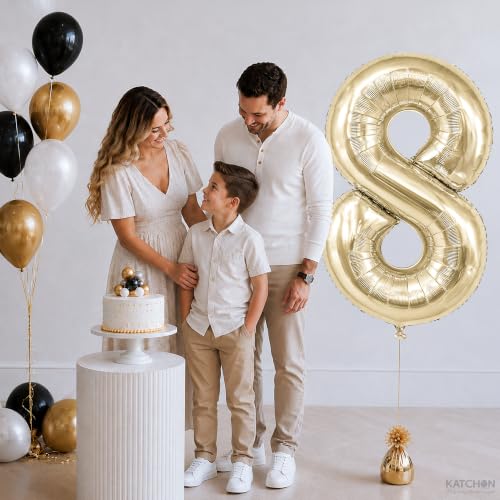 Image of KatchOn, Number 8 Balloon, 40 Inch Champagne Gold Foil Number Balloon