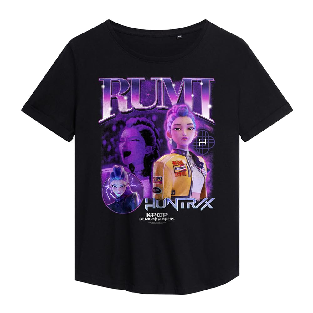 Kpop Demon Hunters Women's Black K-Pop Demon Hunters Huntrix Rumi Bootleg Fashion T-Shirt, M Uk